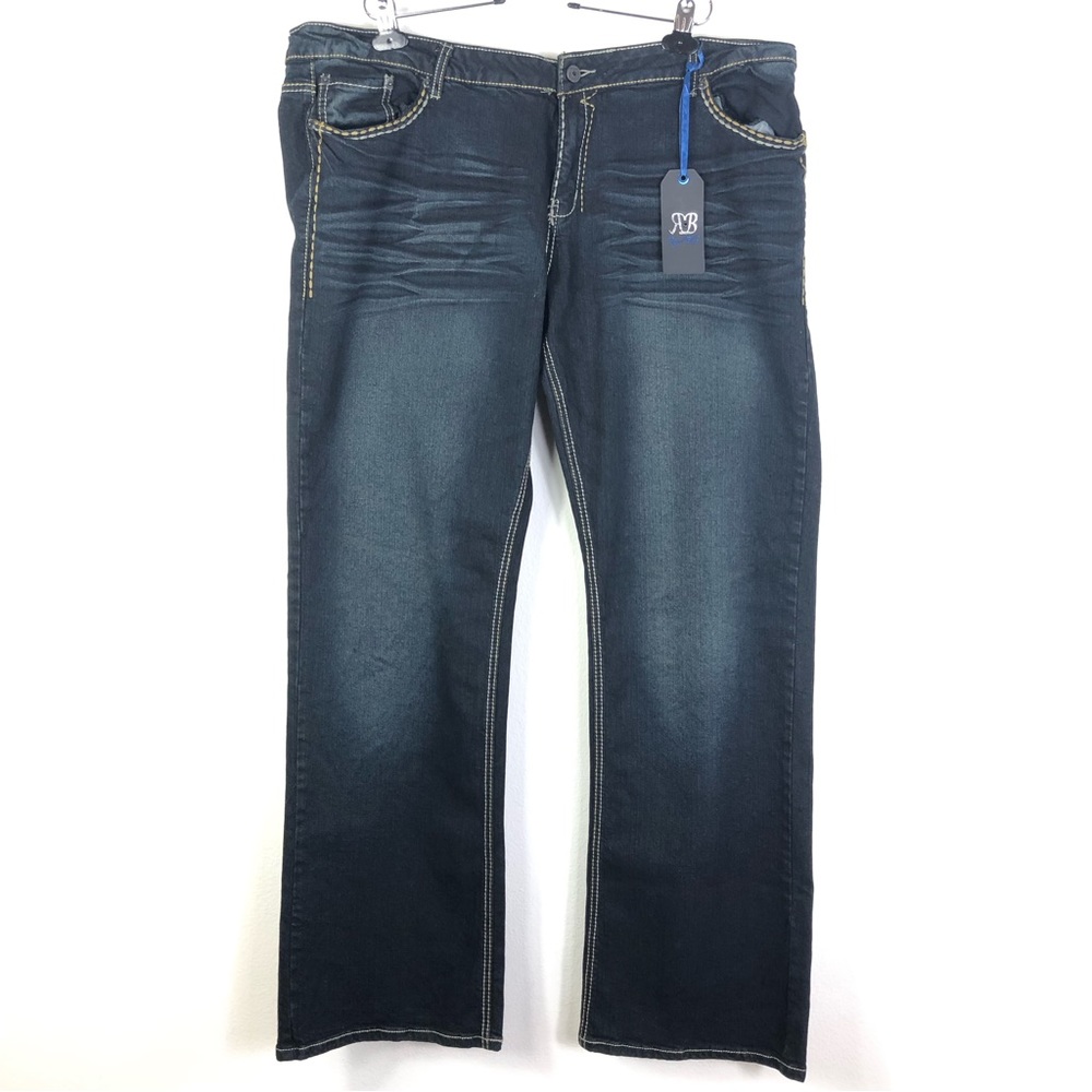 Premium Denim Women's Royal Blue 40X34 Boot Cut Jeans Dark Wash Pockets NEW